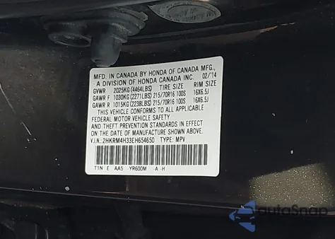 2014 Honda Cr-V Lx from USA, damaged, VIN 2HKRM4H33EH654650